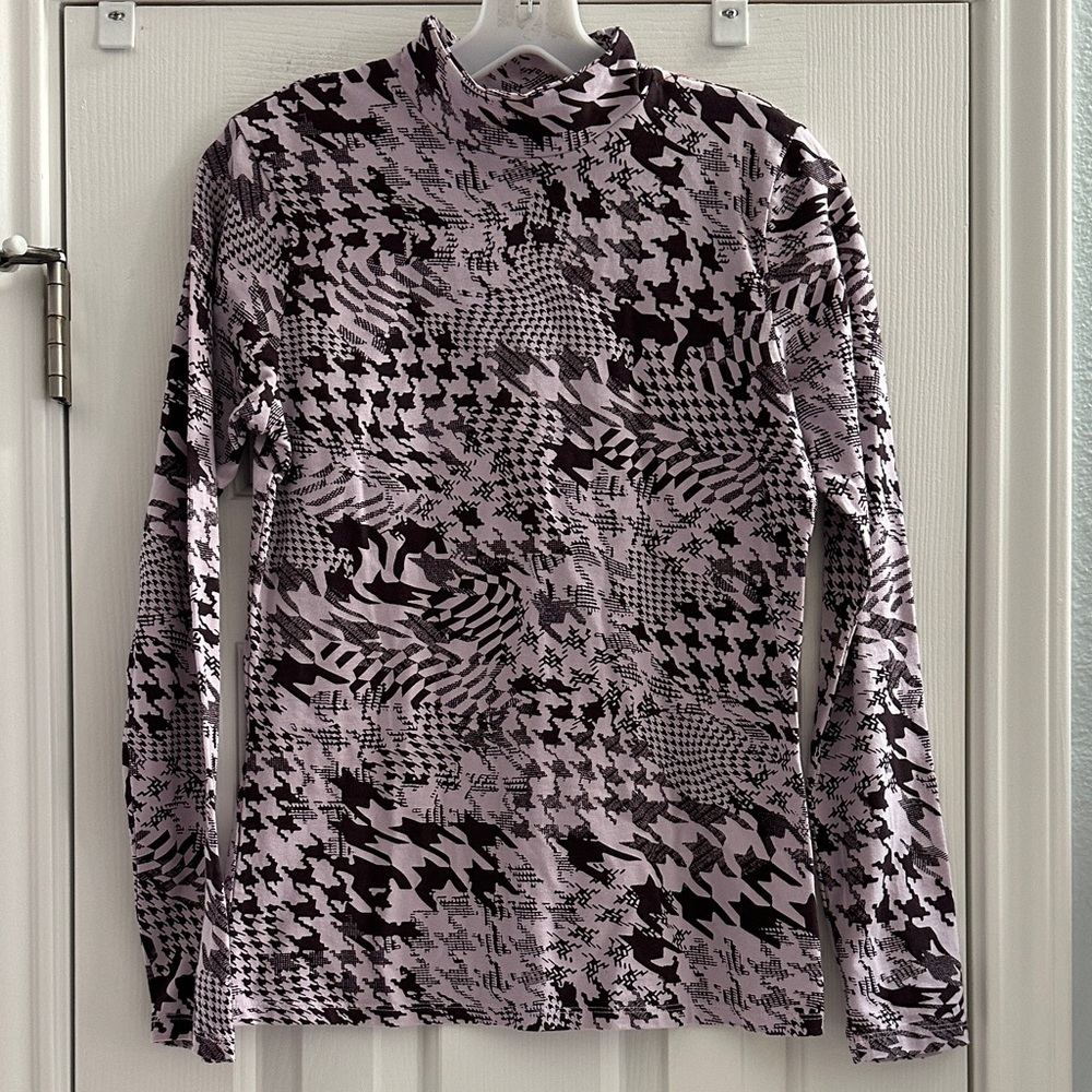 Anthropologie Maeve Purple Houndstooth Long Sleeve Turtleneck Top NWT Women’s M - Picture 2 of 11